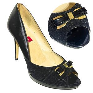 Marc Fisher Marsha Black Platform Bow Peep Toe Pumps 8